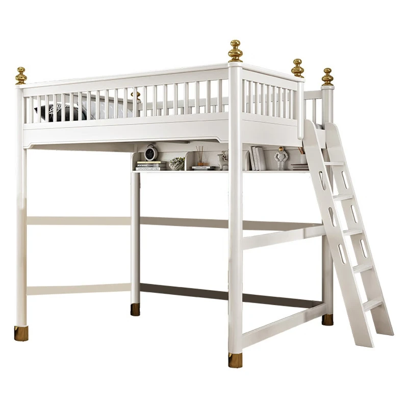 New white staggered bed 1.5 meters bunk bed 1.8 mother and child high and low bed cross slide , shelf  + hanging ladder