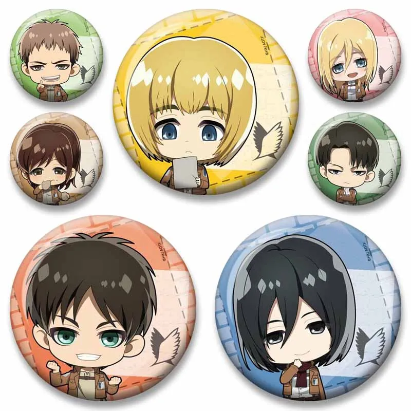 Anime Attack on Titan Coin Badge Cute Cartoon Charatcer Chibi Lapel Pins Bag Clothes Accessory Eren Yeager Levi Button Brooches