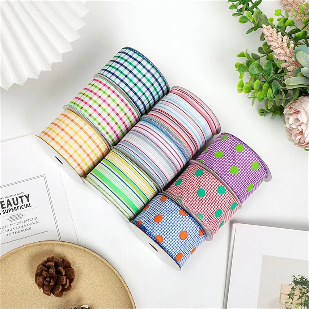 Creative Easter Wrapping Ribbons Grid Lines Dots Decorative Ribbon For Wedding Festival Children's Birthday Gift Home Decoration