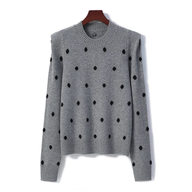 

Autumn/Winter Ladies Polka Dot round neck Cashmere sweater 100% pure cashmere sweater long sleeve high-end sweater