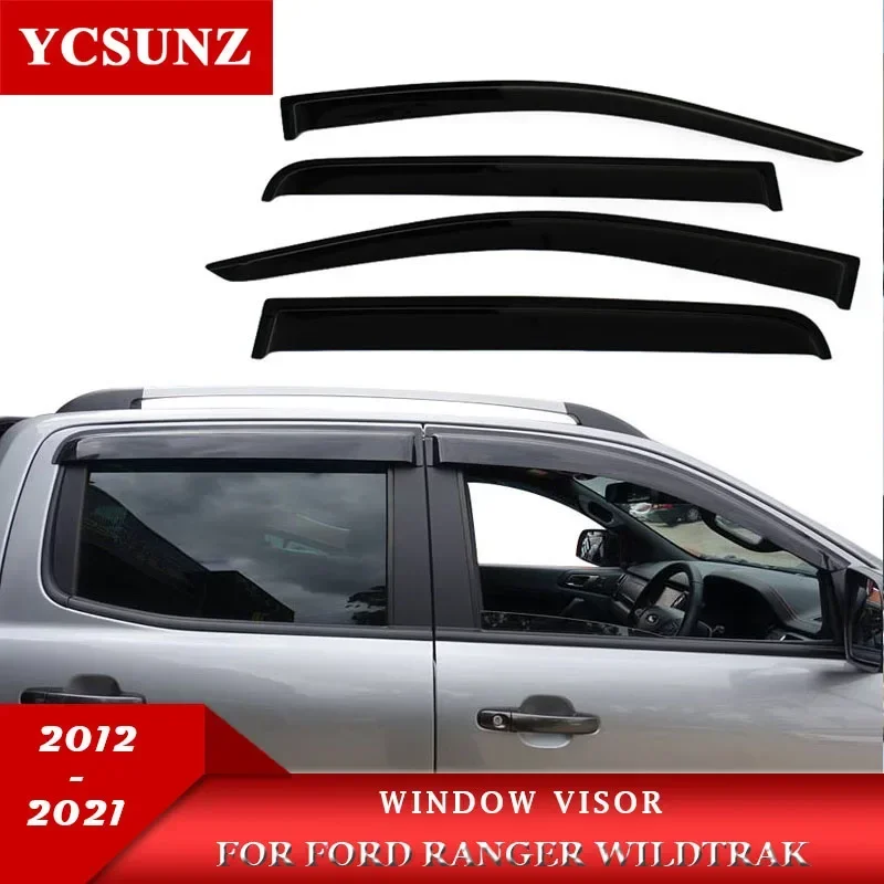 Door Window Deflectors Visor For Ford Ranger Wildtrak T6 T7 T8 2012 2013 2014 2015 2016 2017 2018 2019 2020 2021 Pickup Truck