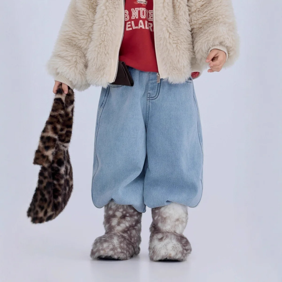 

Kids Baby Girls Jeans Winter Retro Blue Thicken Warm Toddler Girls Demin Pant Elastic Waist Loose Infant Girls Radish Pant