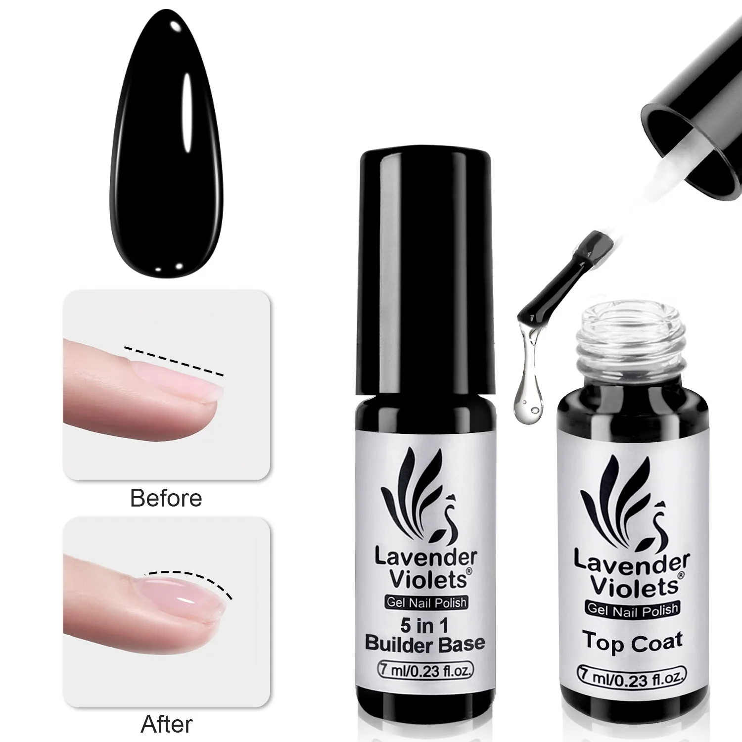 2 قطعة 5 في 1 منشئ قاعدة هلام مسمار الغراء ولا مسح معطف فوقي ، طويلة الأمد نقع قبالة هلام طلاء الأظافر للمنزل صالون مسمار الفن تصميم