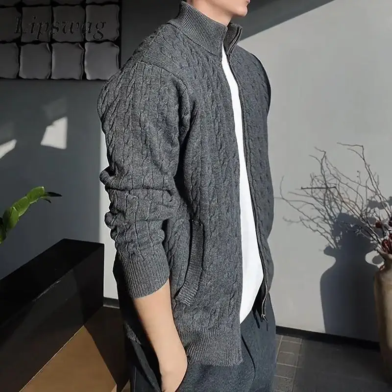 

Daily Casual Zip-up Stand Collar Mens Sweater Jackets Spring Autumn Vintage Slim Fit Knit Cardigans Men Stylish Twist Sweaters