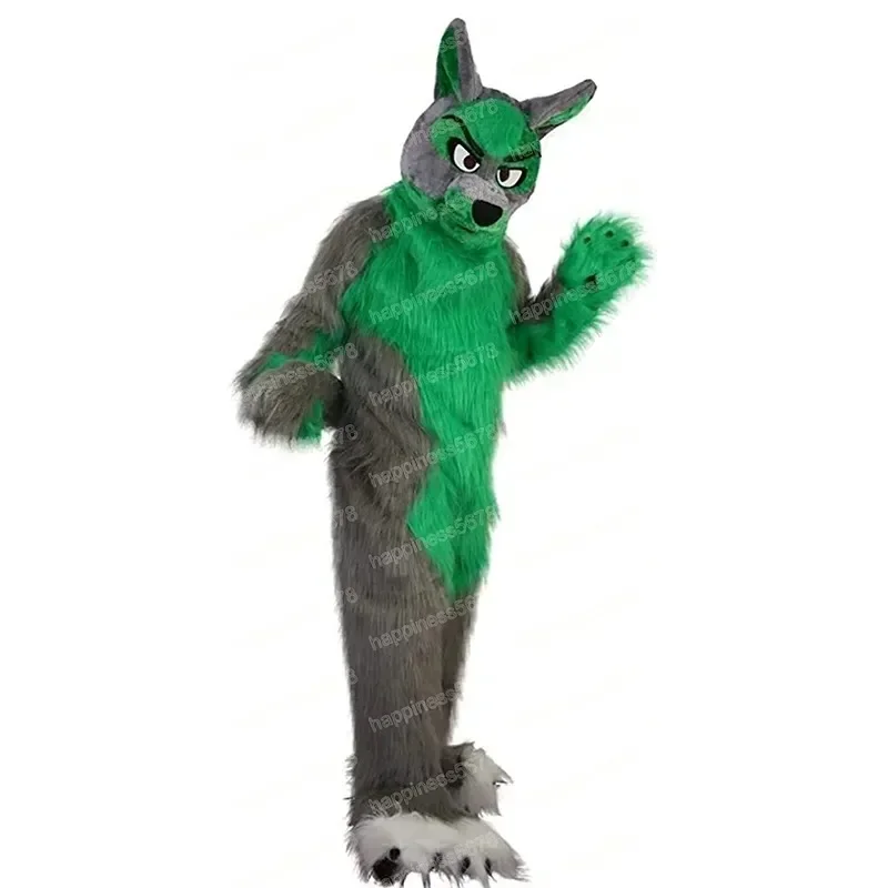 

Grey Green Husky Fursuit Wolf Dog Mascot Costume Halloween Christmas Cartoon Character Outfits Advertising Carnival Adults