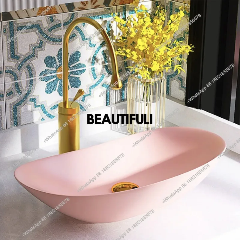 

R Настольная раковина, умывальник для дома, балкона, ванной комнаты, керамический умывальник, овальный розовый художественный умывальник для бассейна, одинарная раковина