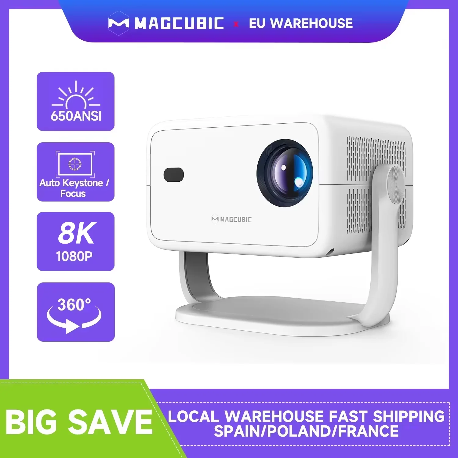 Projektor Magcubic Native 1080P 650ANSI 8K Android14 L018 z automatyczną korekcją trapezoidalną, ostrością, Wifi6, BT5.4, przenośny, do filmów, na zewnątrz