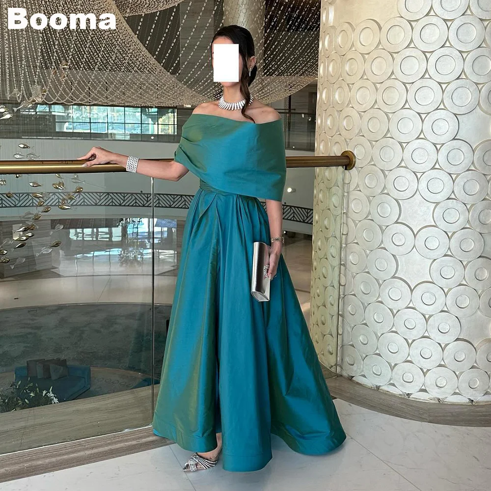 

Booma Taffeta A-Line Women's Evening Dresses Boat Neck Long Party Gowns Saudi Arabic Formal Occasion Dress Wedding Guest Gown