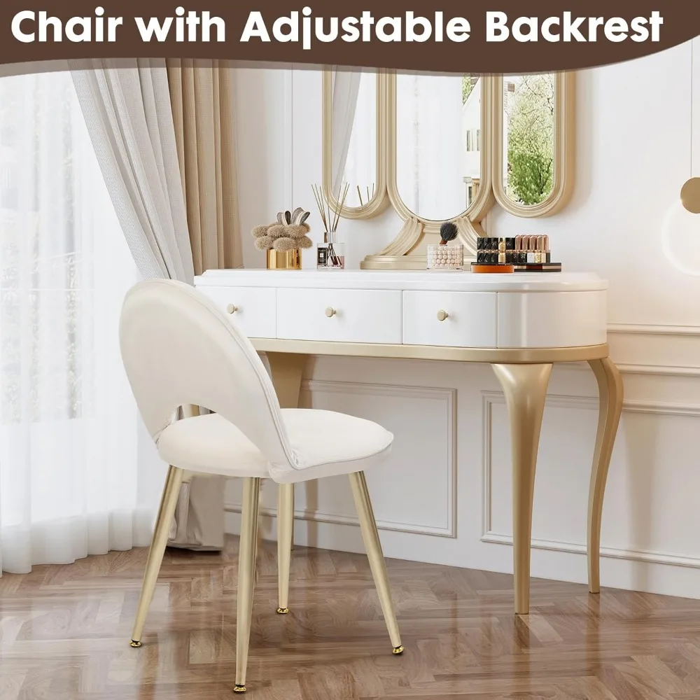 

Vanity Chair with Adjustable Backrest and Back Multifunction, Armless Chair with Back, Stable and Sturdy, Hassle-free Assembly