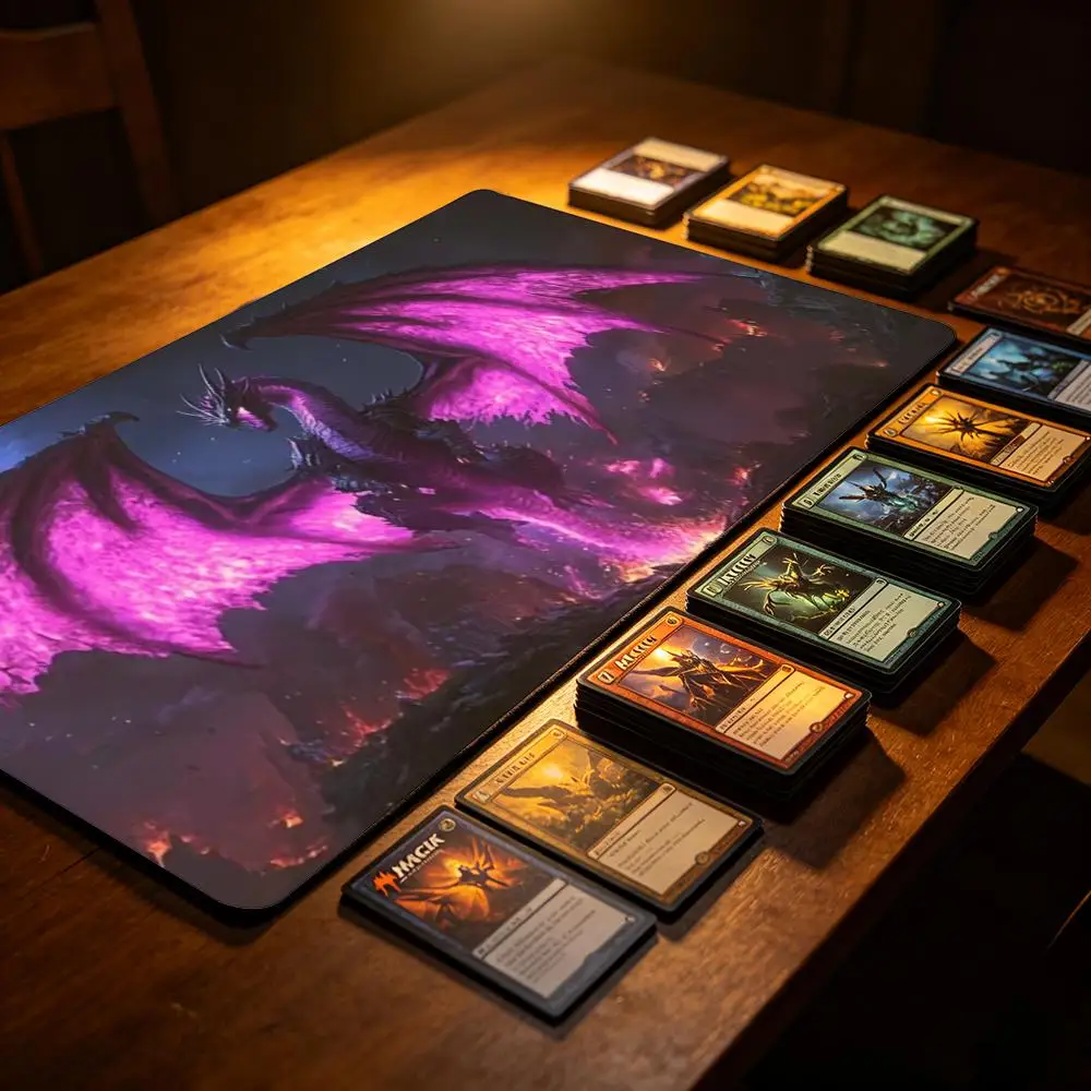Purple Dragon14x24inch Playmat Non-Slip Rubber Material Precision Lock Edge Keyboard Desktop Pad Card battle mats PC Accessories