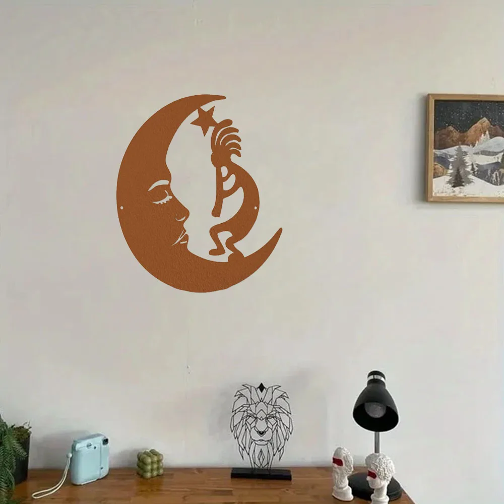 Mesmerizing Metal Wall Art with Moon & Kokopelli – Hypnotize with Beauty. Fascinating for Outdoor. Graceful Modern Decor