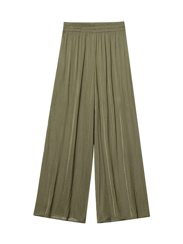 TFMLN, nuevos pantalones de pierna ancha de cintura alta para mujer, pantalones largos rectos con cintura elástica a la moda, pantalones informales lisos con bolsillos para mujer, pantalones de verano