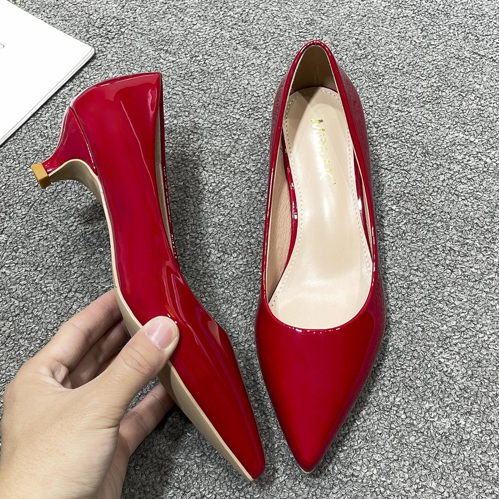 Large Size New Women Pointed Toe Green Pumps Med High Heels Candy Color Casual Office Lady OL Party Dress Shoes For Female E0006