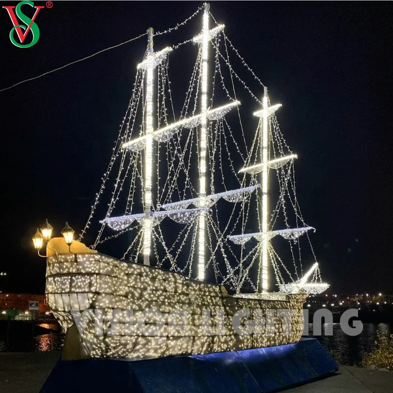 3D Barco Escultura LED Navio Luzes Motif para o Natal, Rua Comercial ao ar livre Decoração, IP65