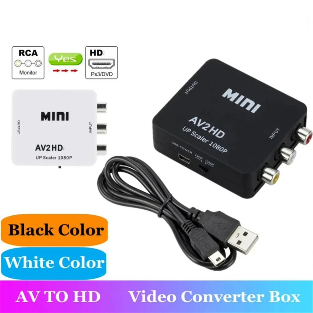 1080P AV to HD Converter Composite Video Converter Adapter Converter AV2HD Audio Video Cable for PS2/3 DVD to TV with USB Cable