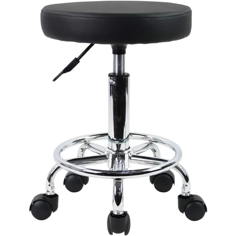 KKTONER PU Leather Round Rolling Stool Foot Rest Swivel Height Adjustment Spa Drafting Salon Tattoo Work Office Massage Stools