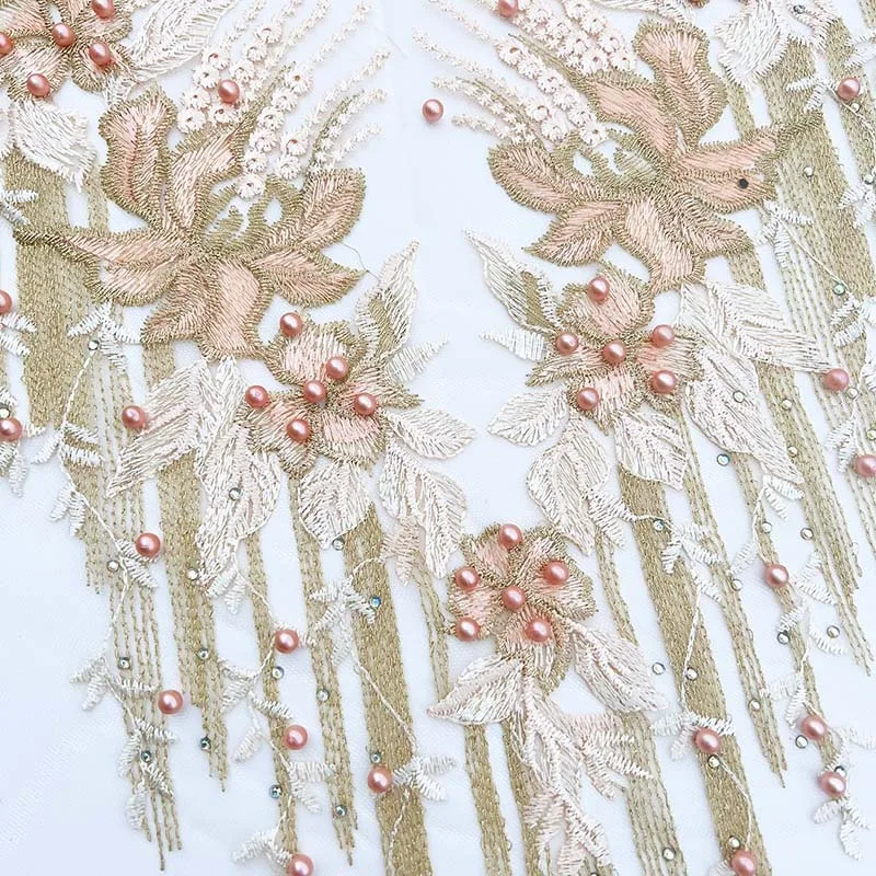 55*28CM/Phoenix Tail Flower Rhinestone Beaded Lace Embroidery Sew On Patches,Bodice Applique Sewing Patch DIY For Wedding Dress