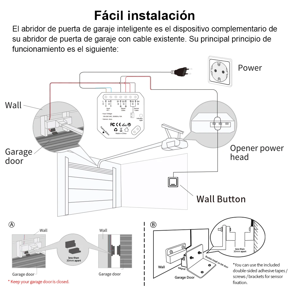 LoraTap Tuya Smart Life sensores de puerta de garaje controlador de abridor interruptor WiFi apertura Alexa Control remoto en casa contacto Portal de voz