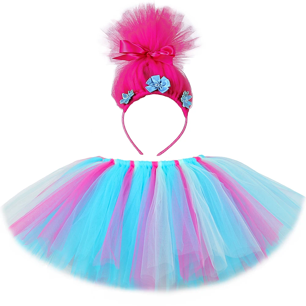 Poppy Trolls-Disfraz de falda tutú para niñas, faldas de tul esponjosas, traje de tutú para bebés y niños, conjunto de vestido de princesa de elfos mágicos de Halloween