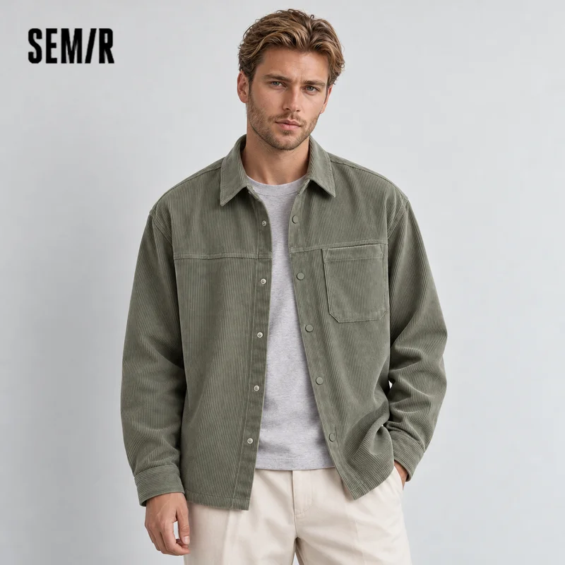 Semir Men Shirt Corduroy Fabric Plaid Pattern Long Sleeve 2026 Winter Comfort Fit Casual Style Layering Wear Everyday Look