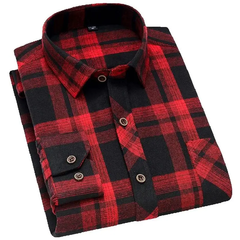 Camicie casual morbide e comode di alta qualità da uomo autunno primavera manica lunga moda flanella plaid maschile Camisas camicia da uomo natalizia