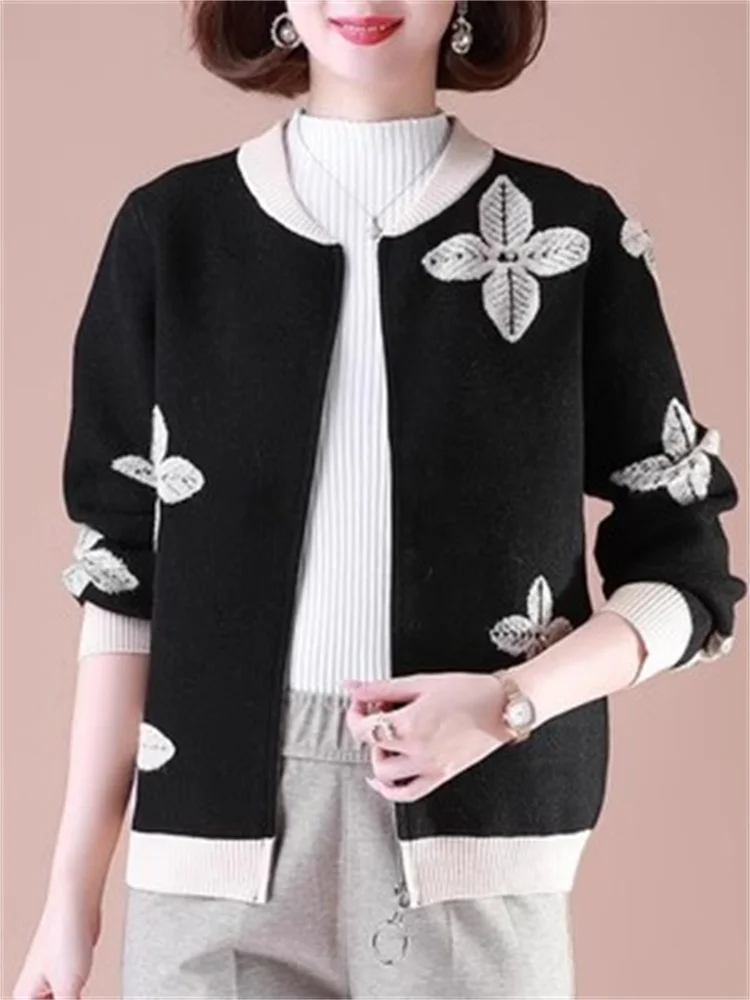 

Young Mom Knitted Coat Women Spring Autumn 2023 New Middle Aged Female Clothing Middle Aged Old People Fashion Cardigan Top M685