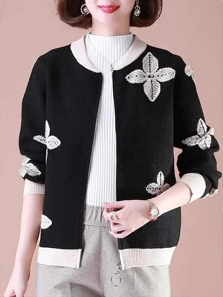 Young Mom Knitted Coat Women Spring Autumn 2023 New Middle Aged Female Clothing Middle Aged Old People Fashion Cardigan Top M685