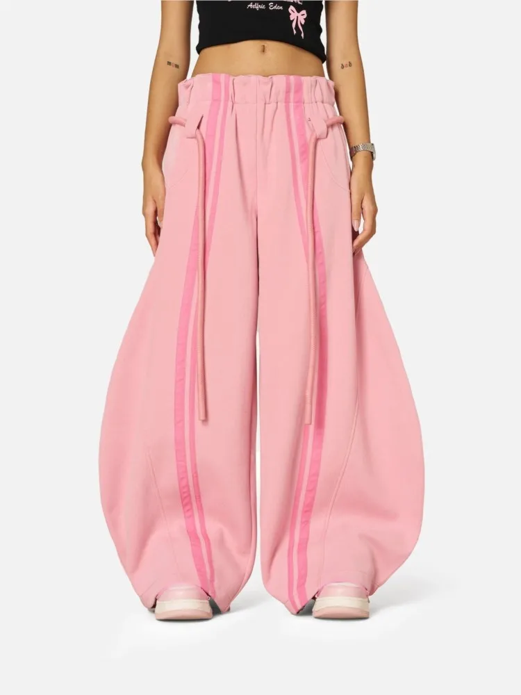 여성용 봄 컬러 블록 스트리트 스타일 레이스업 플로어 모핑 시미타 팬츠 2026