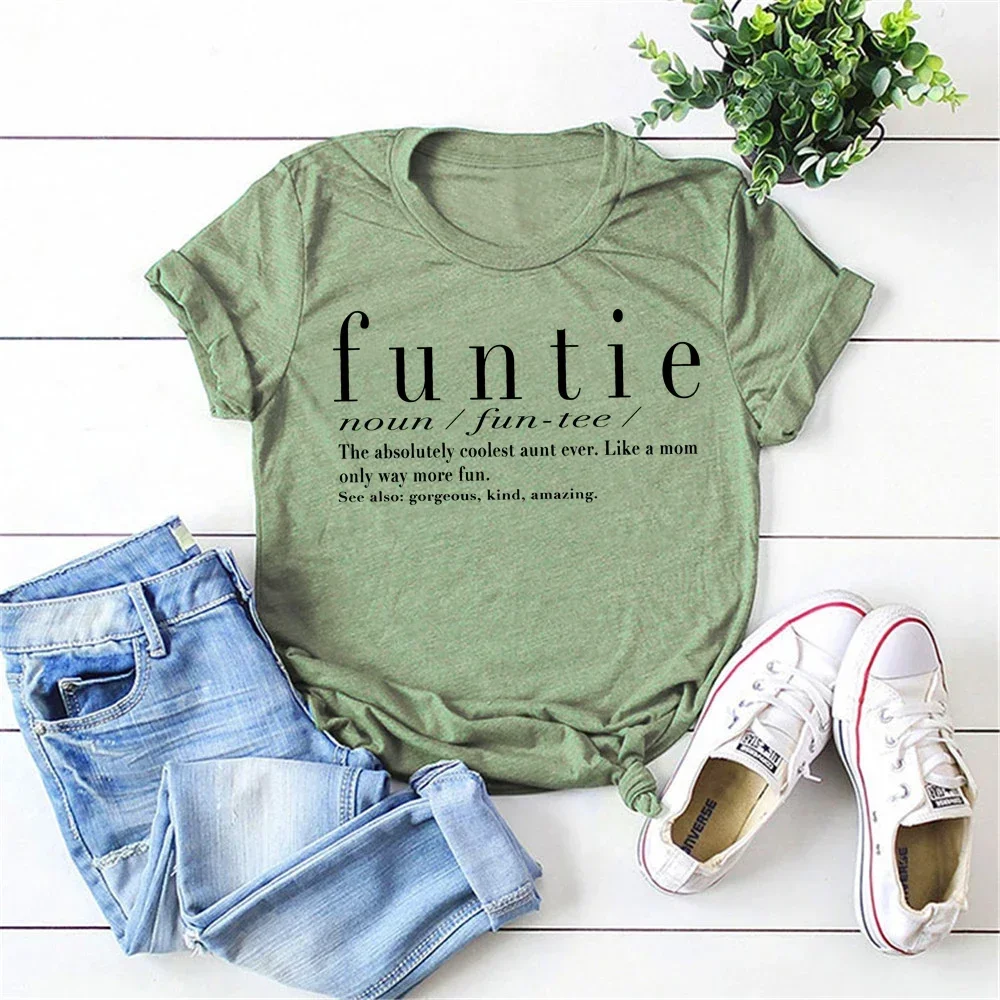 2024 Funtie Shirt Funny Aunt T-Shirt Cute Auntie Tees Best Aunt Ever Sayings Graphic Tee Aunt Gift Women Casual tshirt Tops