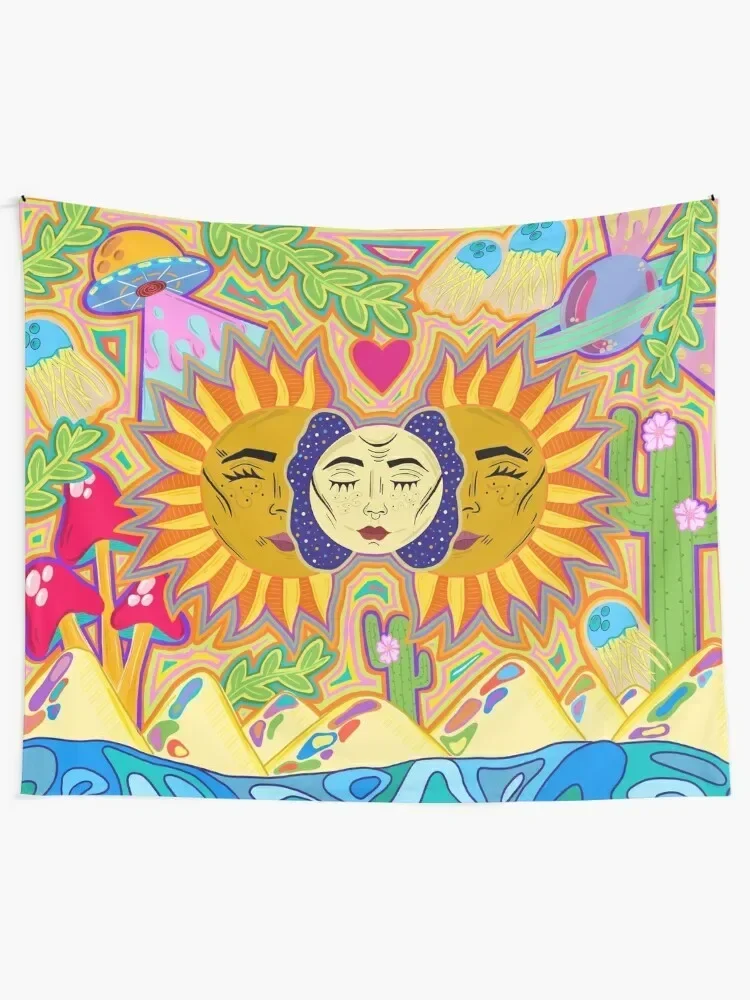 Tapiz con diseño de sol y luna para decoración al aire libre, arte de pared coreano para habitación, decoración de la casa