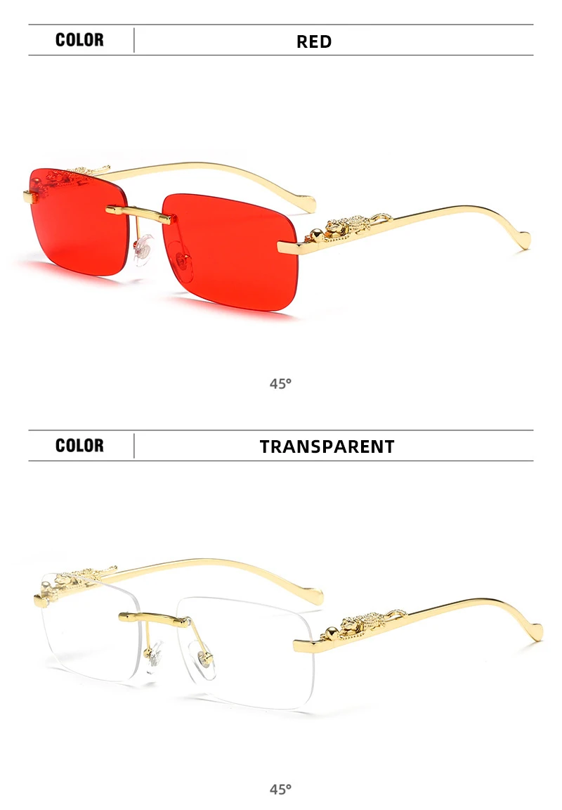 Klassische randlose Sonnenbrille für Herren und Damen, modisch, Leoparden-Dekoration, kleine Sonnenbrille, stilvoll, rahmenlos, zum Fahren, Reisen – Detail 11