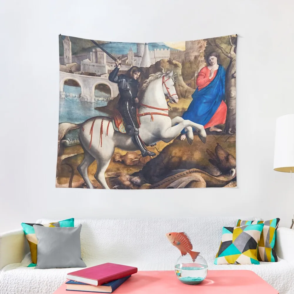 

Saint George and the Dragon Horse Mounted Knight Original Medieval Painting Marco Basaiti Tapestry Decoration For Home Tapestry