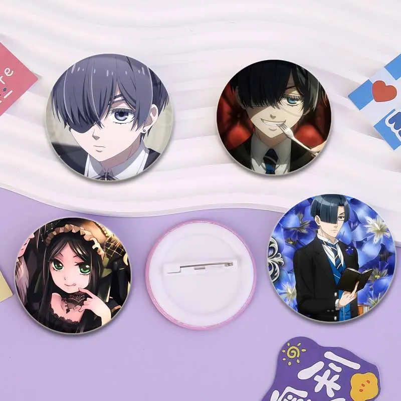 Black Butler Anime Button Pins Sebastian·Michaelis Ciel Phantomhive Cartoon Badge Round Creative Brooch for Backpack Accessories