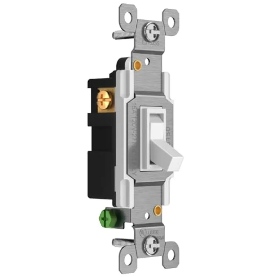 Toggle Light Switch 3-Way or Single Pole A -277V Grounding Screw Residential Grade UL Listed 830-W-PCS Pack