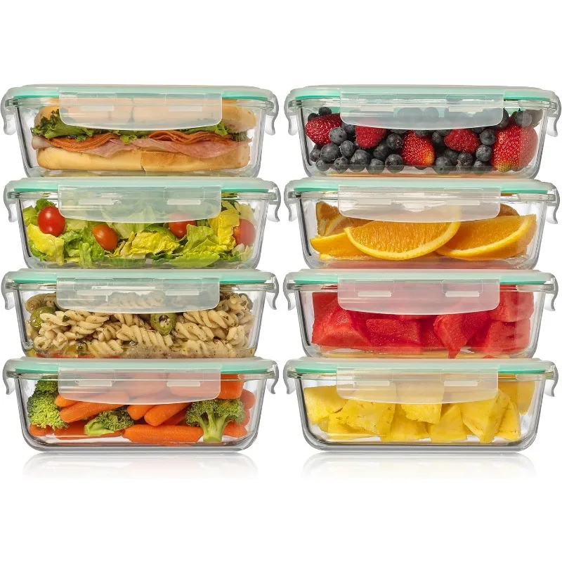 8 Pack 35 oz Glass Storage Containers with Lids - Airtight, Leakproof, Oven, Microwave & Freezer Safe, Stain & Odor Resistant