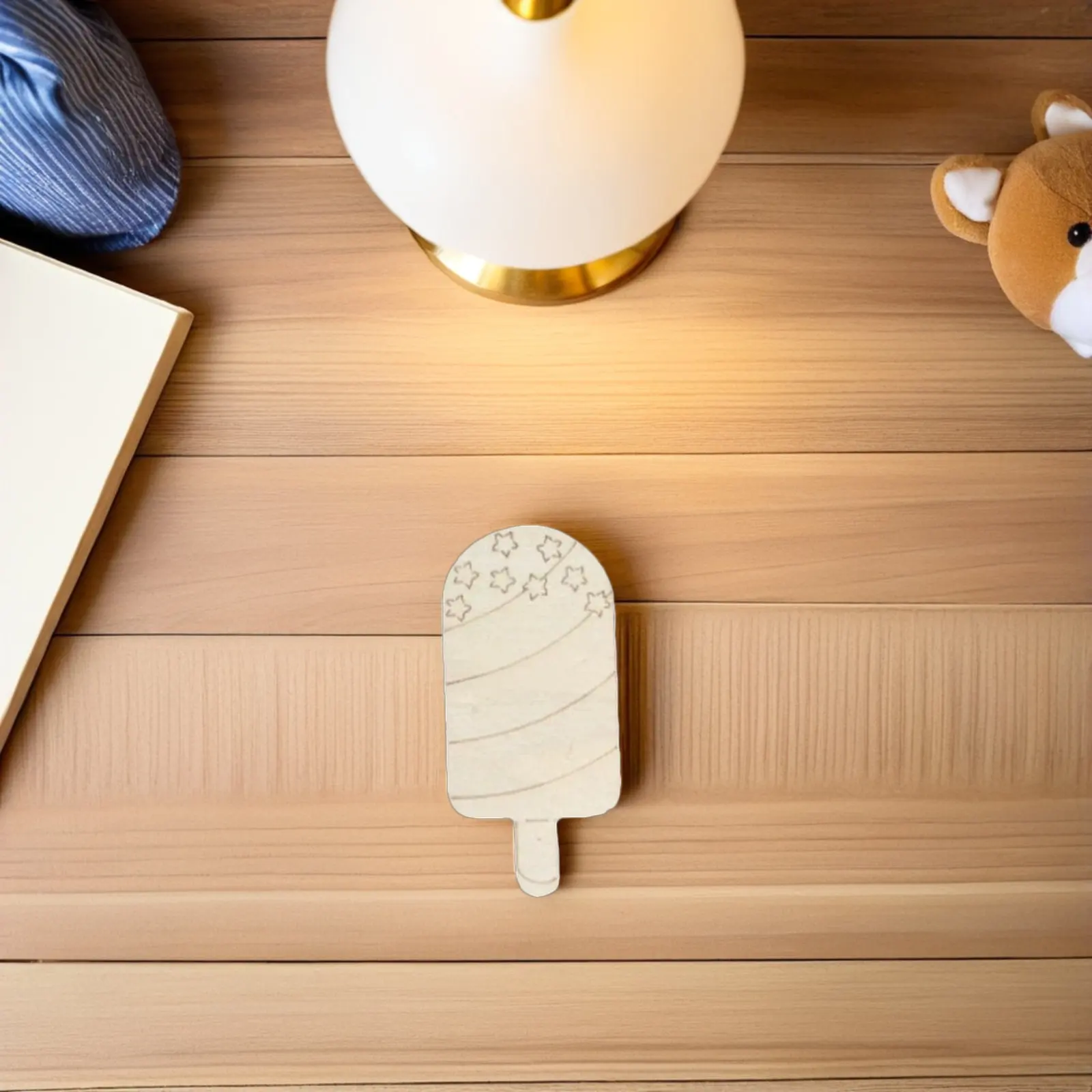 16pcs Natural Unpainted Wooden Ice Cream Pieces for DIY Summer Painting Crafts & Kids Art Projects