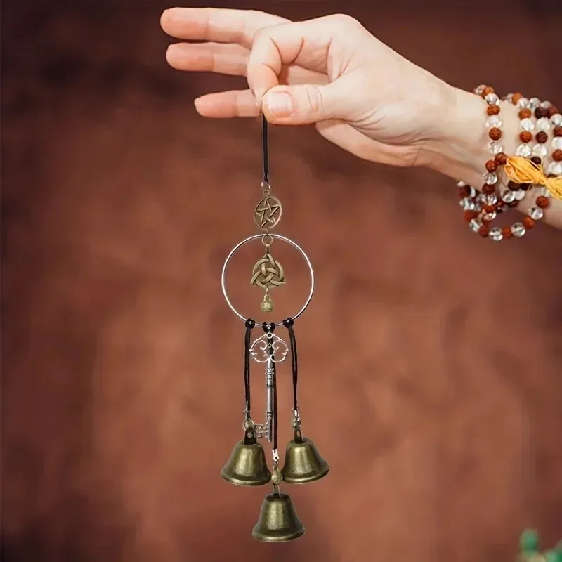 1Pc Woven Wicker Witch Bell Wind Chime Pendant, Indoor Doorknob Hanging Ornament Home Decoration