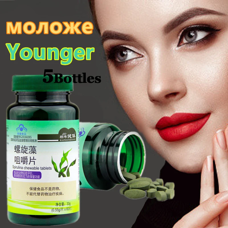 

5 Bottles Spirulina Tablet Rich In Protein Multi Vitamins Wafers Algae Alga Spirulina Powder Anti-Fatigue Loss Weight Health