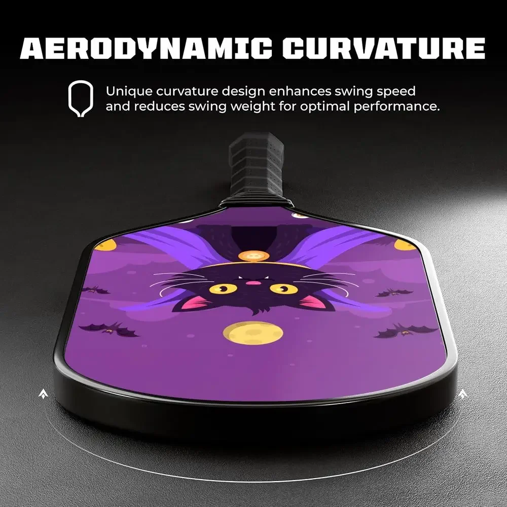 

Pickleball Paddle Fiberglass Lightweight 13MM Honeycomb Core Power&Spin Racket with Bag Grip Tape Halloween Purple Cat
