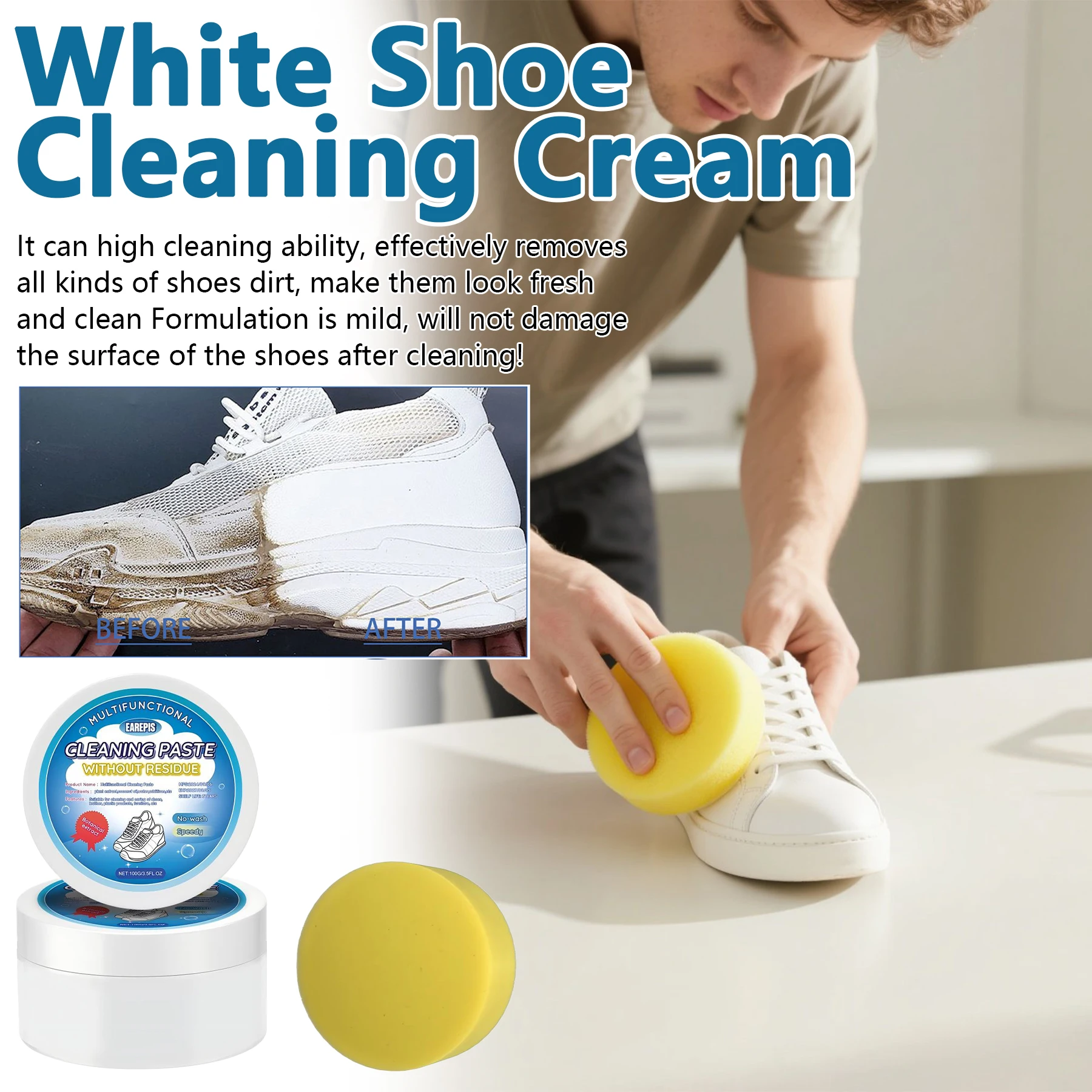 

Белый крем для чистки обуви - отбеливающий и осветляющий для удаления пятен, для искусственной кожи, автоинтерьеров, двигателей