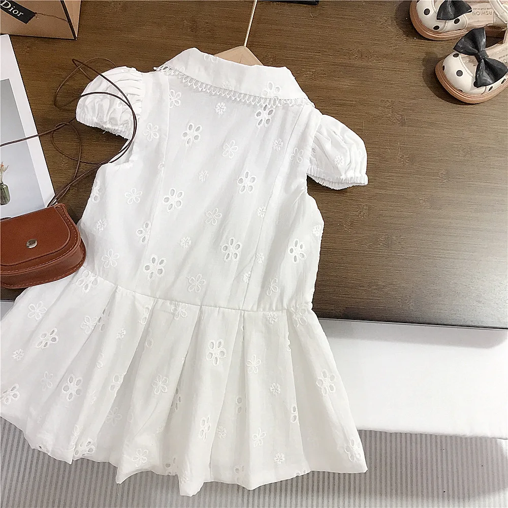New Korean Style Girls Dress, Beautiful White Puff Sleeve Princess Dress, Unique Summer Outfit for Kids for 90-140cm