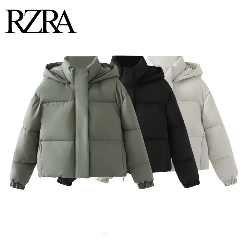 RZRA women\'s clothing 2024 autumn new solid color commuting versatile hooded long-sleeved laminated cotton jacket women\'s jacket