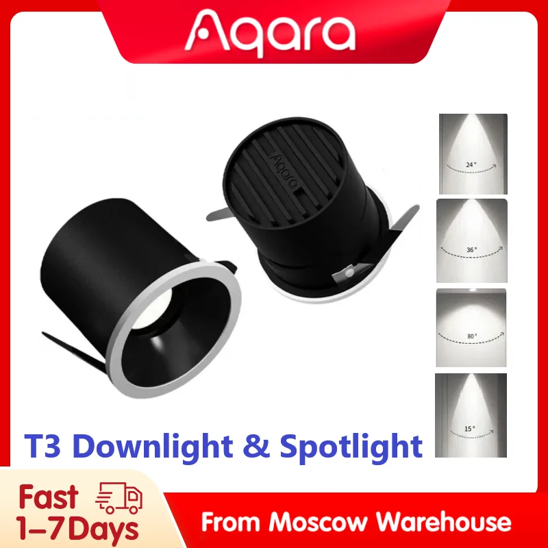 Aqara Smart Downlight T3 Zigbee Dimming Round Light 6W Beam Angle 15°24°36°80° Adaptive Lighting Dimming for Aqara Home App