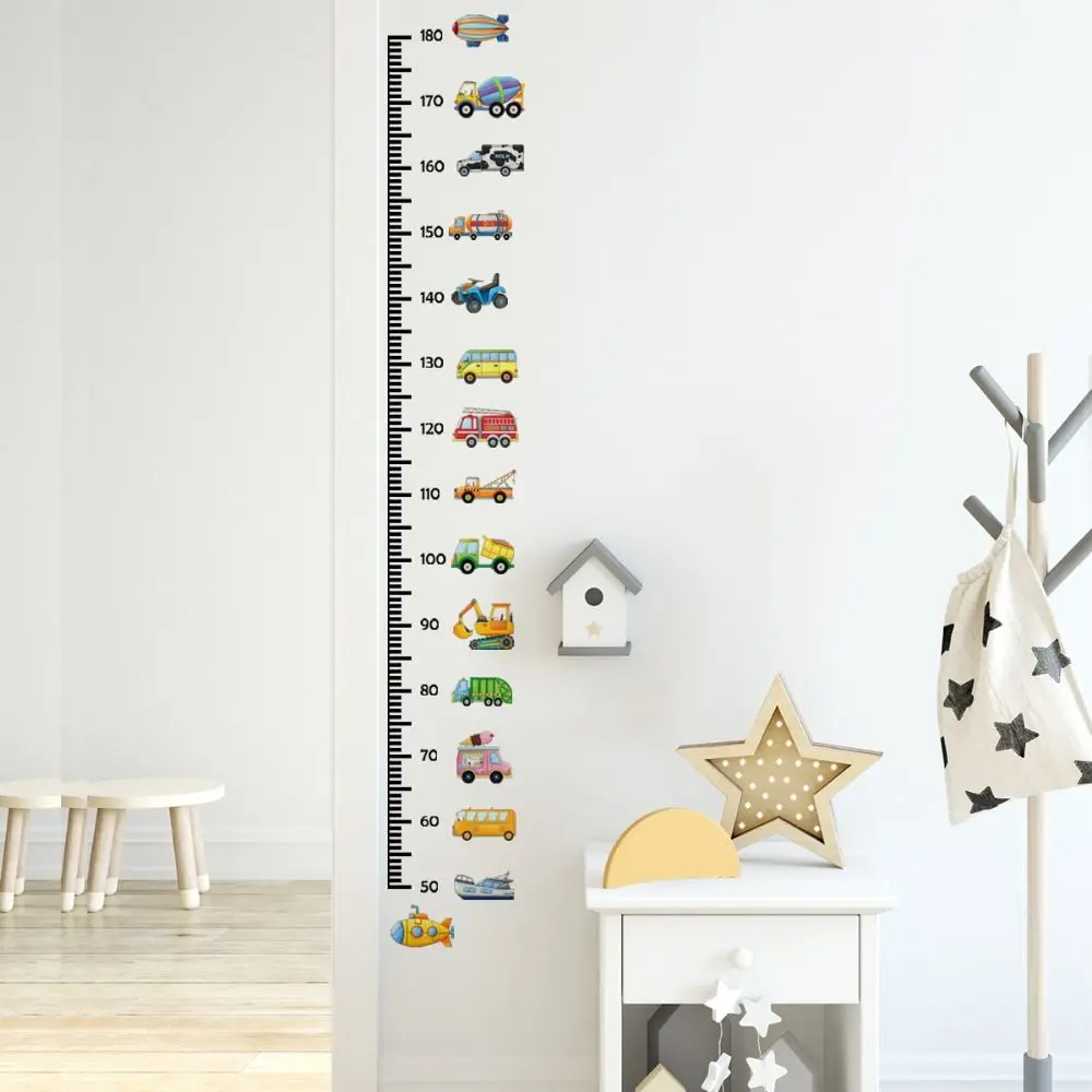 Waterproof Height Sticker Cars Truck Tractor Bulldozer Cartoon Height Measuring Ruler Stickers Removable Growth Ruler