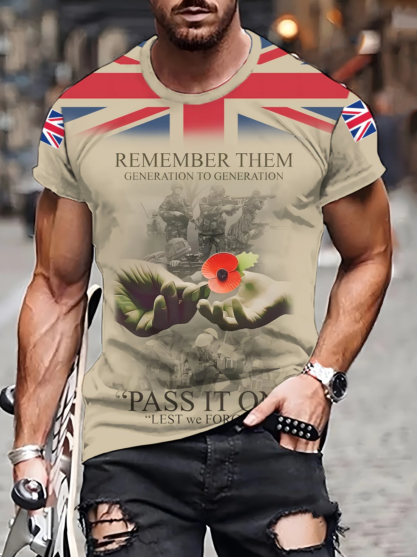 UK Remembrance Day T-shirt for men Casual Men's Short Sleeve T-shirt 11.11 UK Flag Printed Top Oversized Men's Clothing  6XL