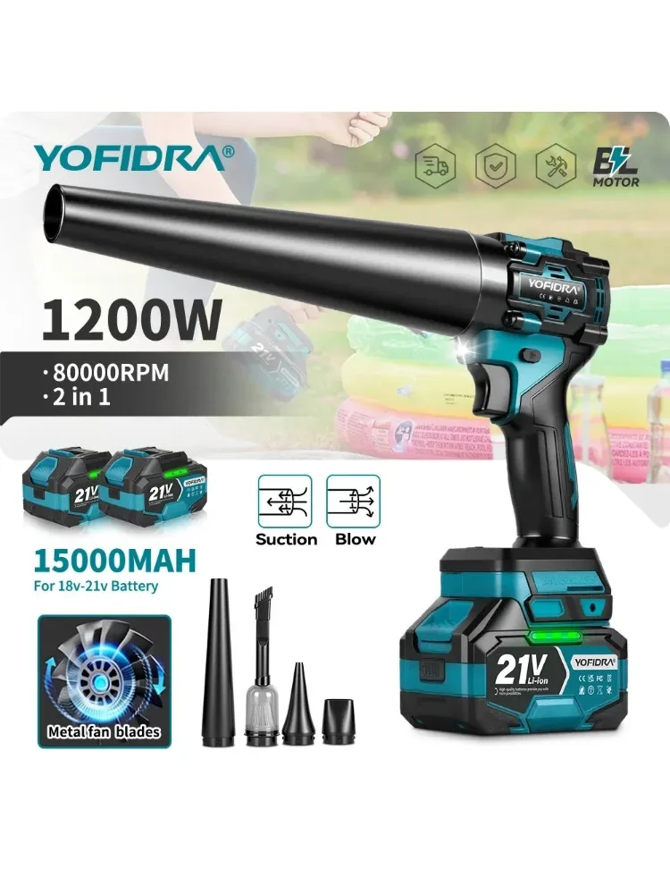 YOFIDRA Elektrisches Gebläse, 80000 U/min, Turbogebläse, Strahlventilator und Staubsauger, Handstaubblaswerkzeug für Makita 18 V Batteriestifte