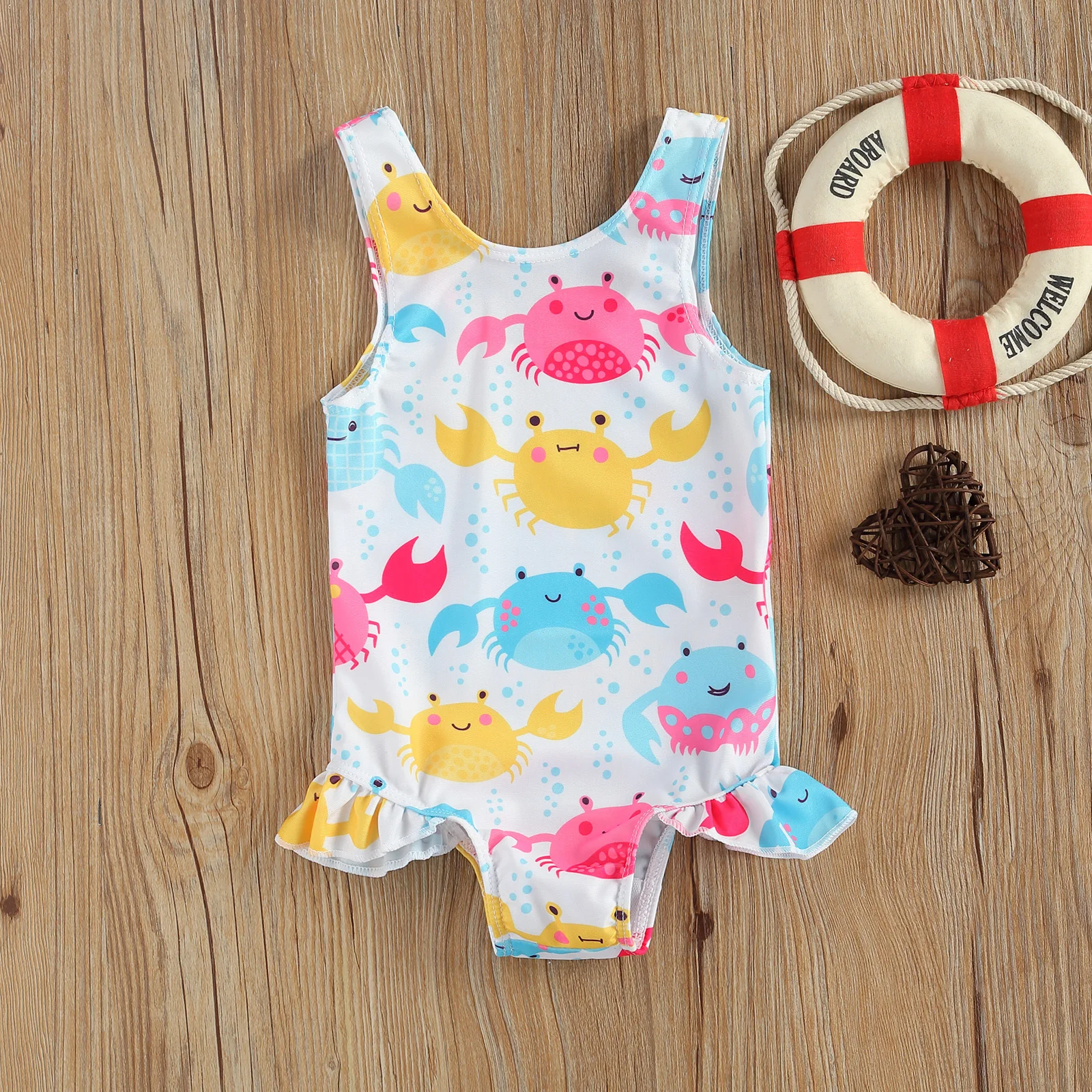 Tregren 0-3Y Toddler Baby Girls Swimsuit Summer Cute Crab Donut Printing Swimwear Infant Bathing Suit Hot Spring Beach Wear