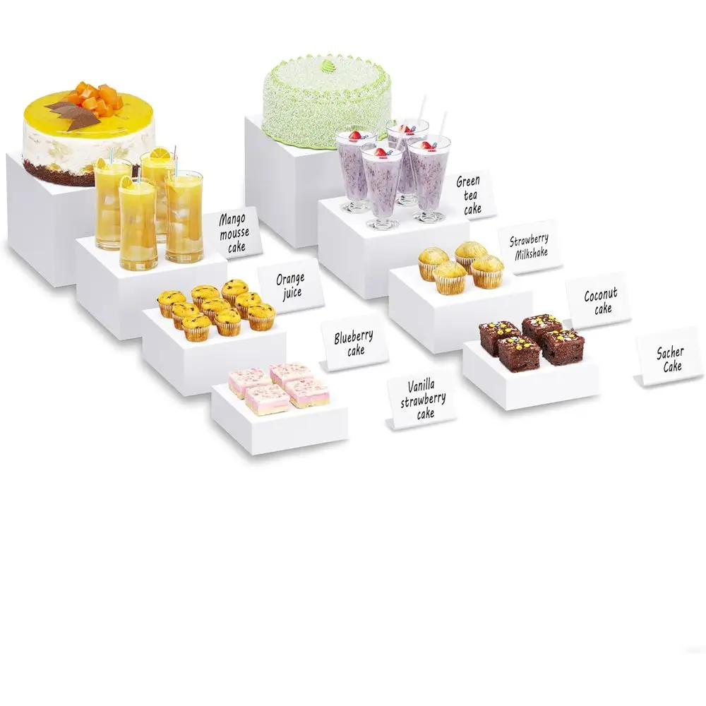

Buffet Risers with Mini Signs, Food Risers for Buffet Table, Display Stand for Catering Dessert, White Acrylic Cube Boxes Nestin