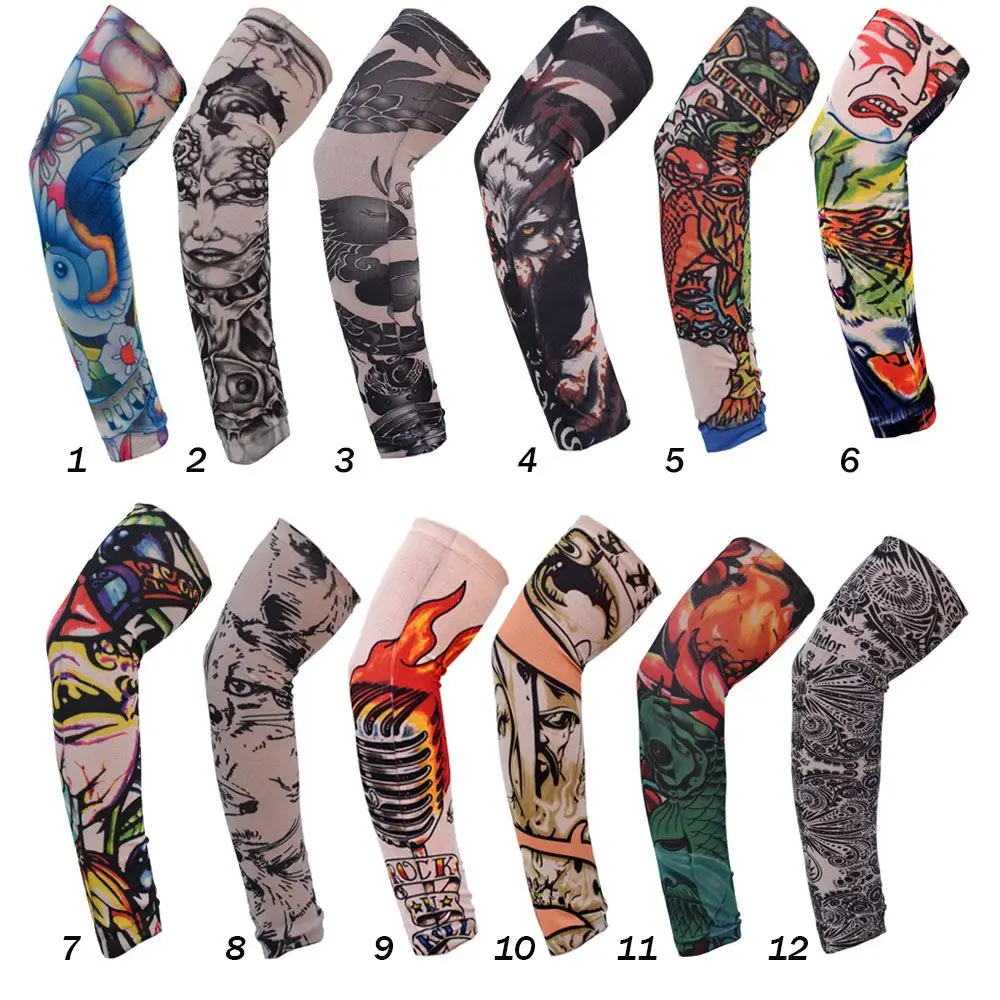 1Pcs New Flower Arm Tattoo Sleeves Seamless Outdoor Riding Sunscreen Arm Sleeves Sun Uv Protection Arm Warmers For Men Women