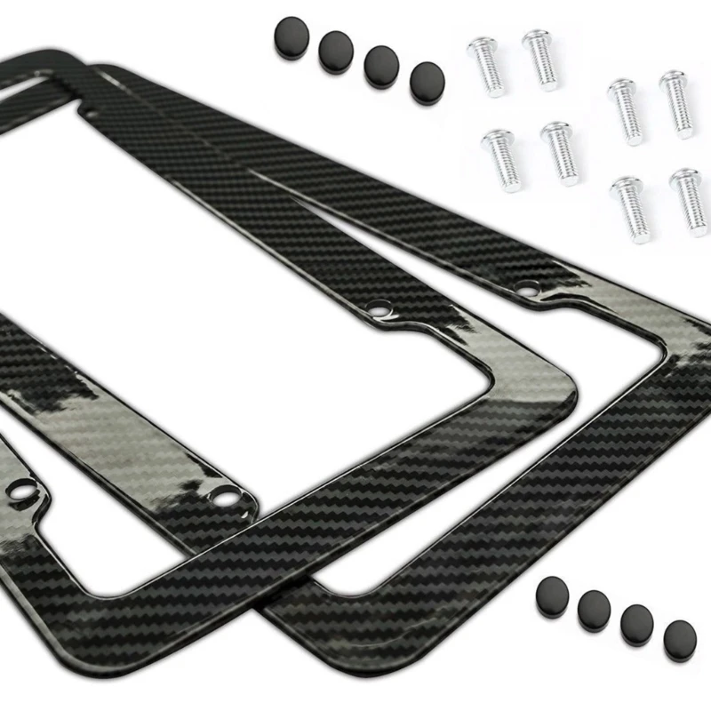 Carbon Fiber License Plate Frames Car Tag Holder Cover Heavy Duty Front & Rear Plate Mounting Automotive Accessories